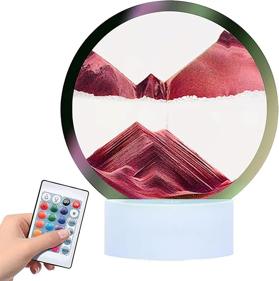 rysnwsu Moving Sand Art Picture Round Glass 3D Deep Sea Sandscape in Motion Display Flowing Sand Frame, Children's Large Desktop Art Toys, Home & Office Desktop Decorations(Red, RC-Crotrol)