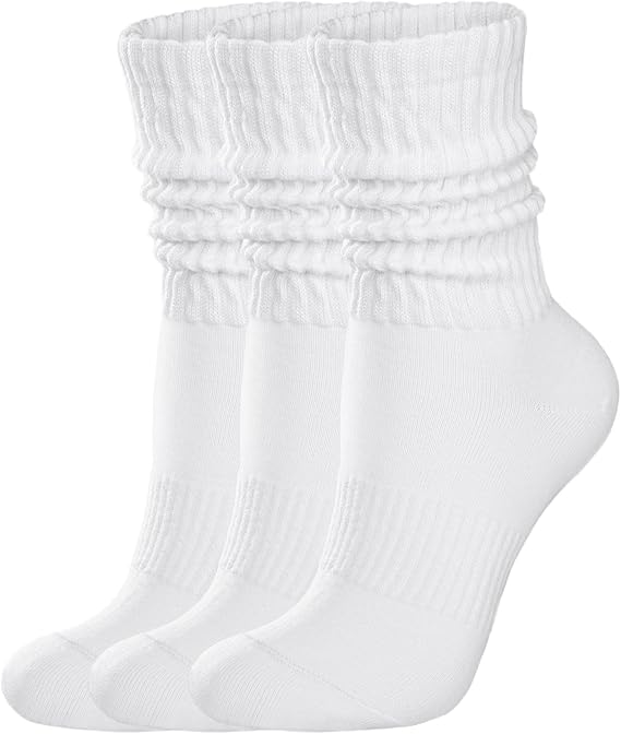 Womens Scrunch Crew Socks: Retro Solid Slouch Mid Calf Socks