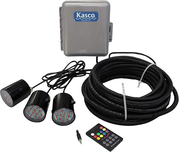 Kasco RGB LED Lighting 3 Fixtures for 1/2-1 HP Units Runs on 24V DC at 5W per Fixture | 3 Rhythmic Sequencing Patterns with 100 ft Power Cord | RGB Fountain Decor Lights (Fountain NOT Included)