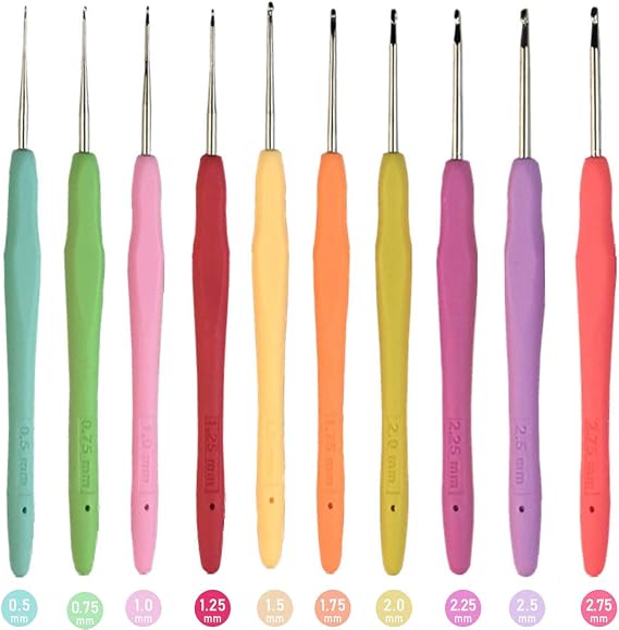 MTGHYARE 10 Small Sizes Lace Crochet Hooks Set 0.5mm - 2.75mm Ergonomic Soft Grip Handle Crochet Hook Needles Thread Crochet Hooks Yarn Lace Knitting Needles