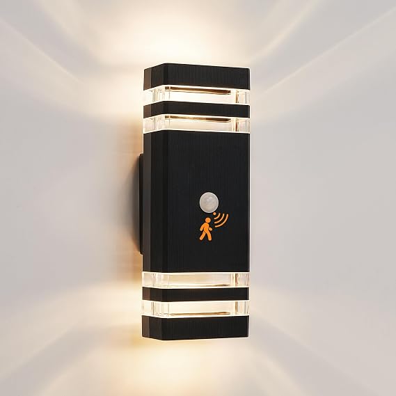Up Down Outside Lights with Motion Sensor, 4000K PIR Outdoor Wall Light Mains Powered, IP65 Front Door Porch Light Electric, Security External Exterior GU10 LED Lighting Wall Mounted, Black