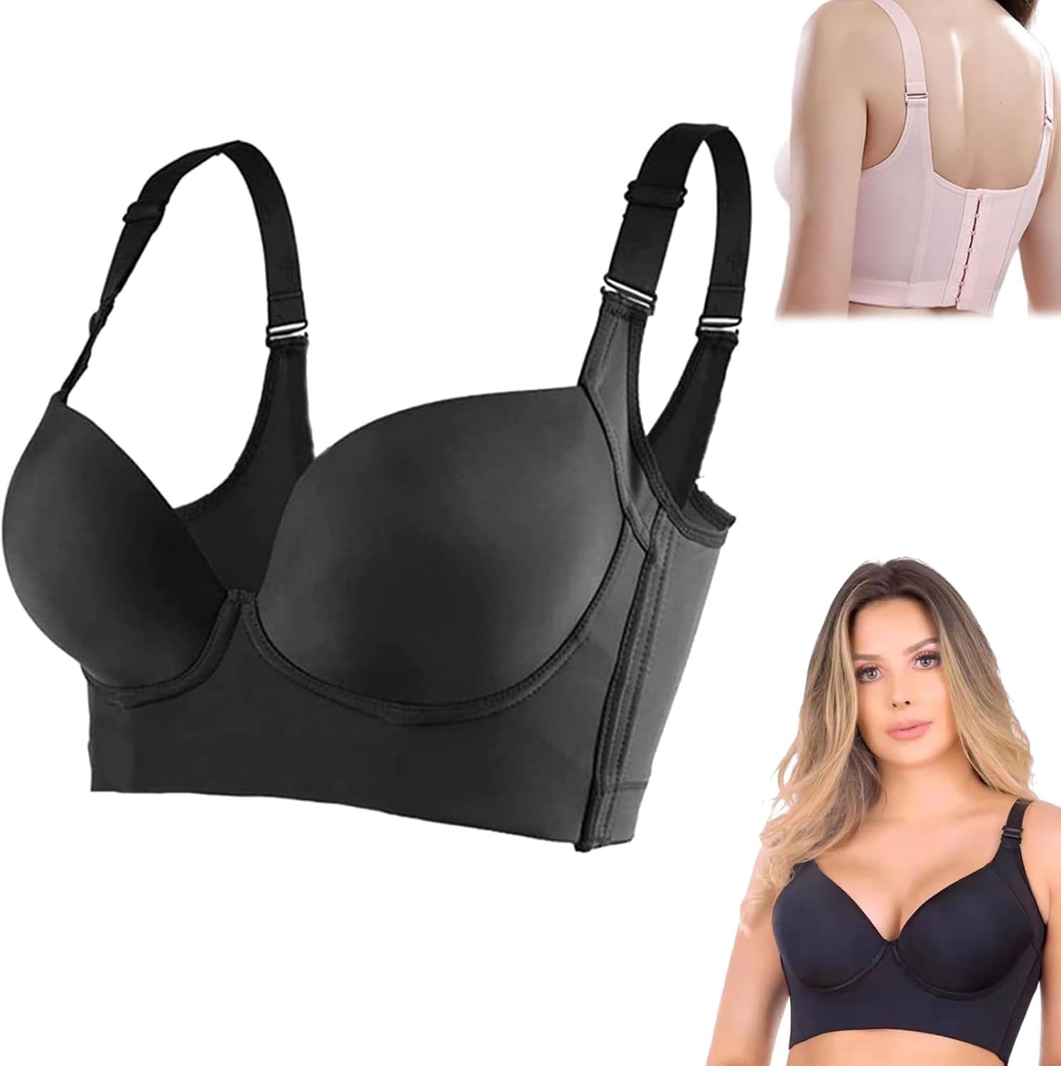 Brasieres Anchos De Espalda Y Levanta Busto, Sujetador De Copa Profunda, Push-Up Back Smoothing Bra