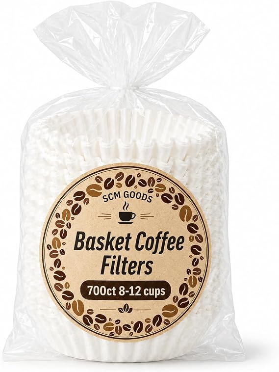 Basket Coffee Filters 700 Count Disposable Coffee Filter Paper for 812 Cup Coffee Makers | Fits Most Basket-Style Coffee Machines | No Mess, Smooth Brew for Light, Medium & Dark Roast