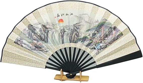 Çin Bambu Keten Kumaş Yelpaze 03BSC Siyah Büyük Boy 60cm No.3S