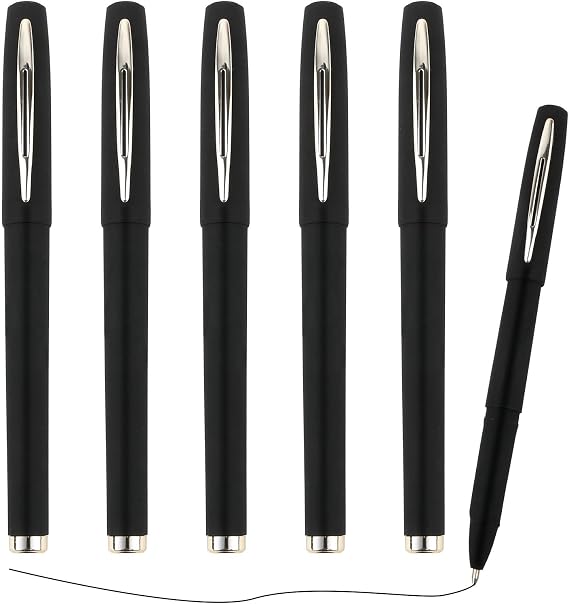 Pens Black Ink, 5 PCS Rollerball Gel Pens, 1.0mm Medium Line Ballpoint Pens