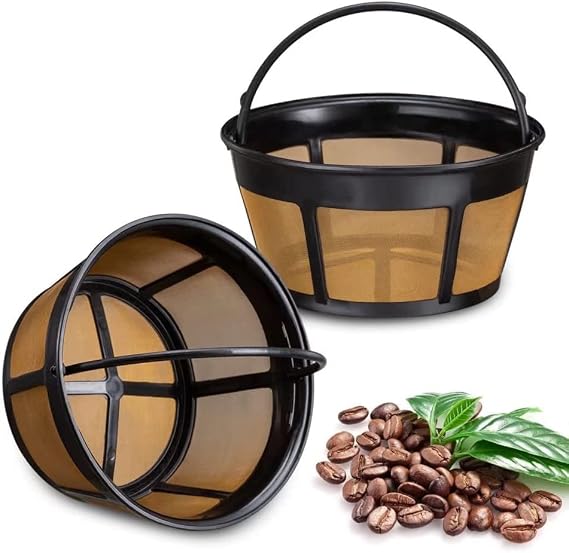 Reusable Coffee Filter, Basket Coffee Filter Stainless Steel Mesh Bottom 8-12 Cup Replacement Coffee Filter