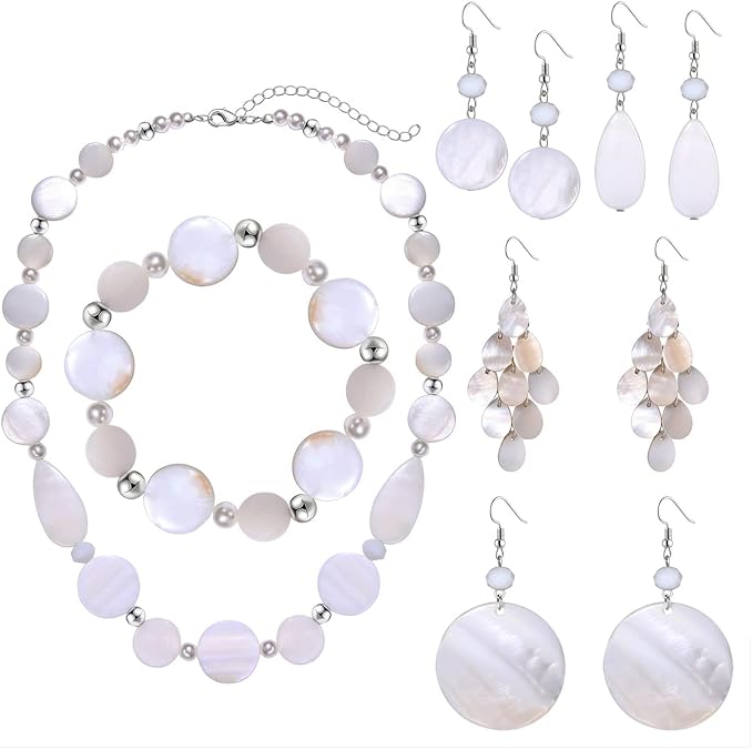 Shell Necklace and Bracelet Earrings Set for Women Boho Shell Choker Necklace Bracelet Waterfall Seashell Dangle Earrings Summer Beach Jewelry