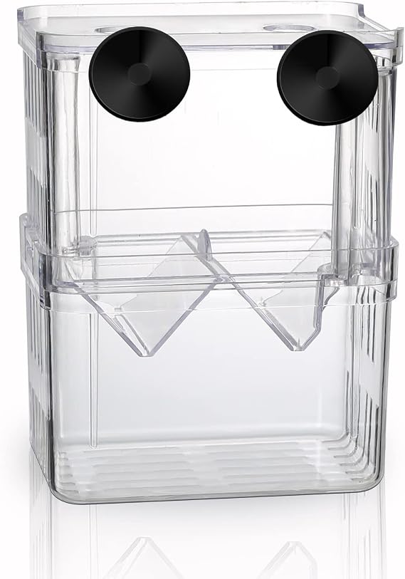 Aquarium Fish Tank Hatchery Incubator Breeding Box, Acrylic White Breeder Isolation Divider Hatching Boxes Accessory Small Baby Fishes Shrimp Clownfish Guppy (10x7x12.8 cm)