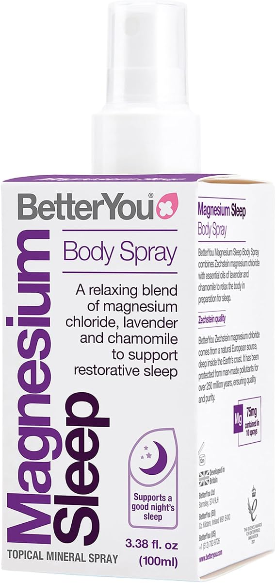 BetterYou Magnesium Muscle Body Spray - Relaxing Topical Magnesium and Essential Oil Spray - Lavender and Chamomile - Promotes Better Sleep - 3.38 oz