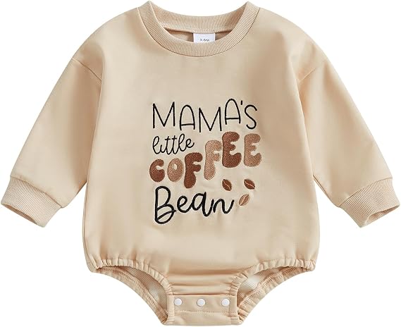 Chloefairy Newborn Baby Boy Girl Bubble Romper Mama's Little Coffee Bean Onesie Sweatshirt Bodysuit Infant Fall Outfit