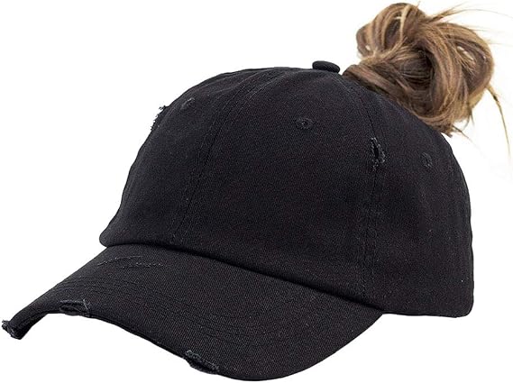 Eohak Ponytail Baseball Hat Distressed Retro Washed Womens Twill