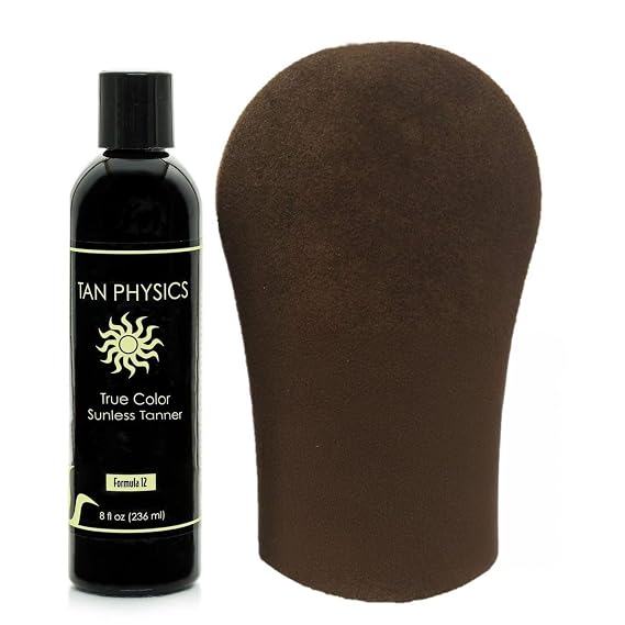 Tan Physics Sunless Tanner 8oz with Tanning Mitt Self Tanning Lotion Instant Tan Lotion for Face & Body Natural Self Tanner for a Streak-Free, Long-Lasting Glow