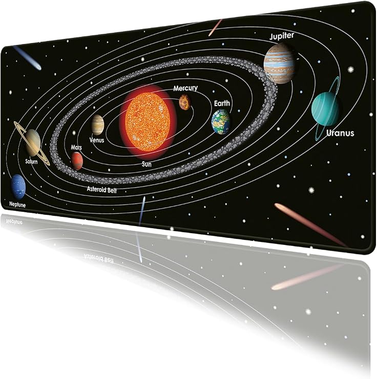 Güneş Sistemi ve Gezegenler Oyun Gaming Klavye Mouse Pad Masa Matı 70x30cm Kaymaz Kauçuk Taban Dikişli Kenar
