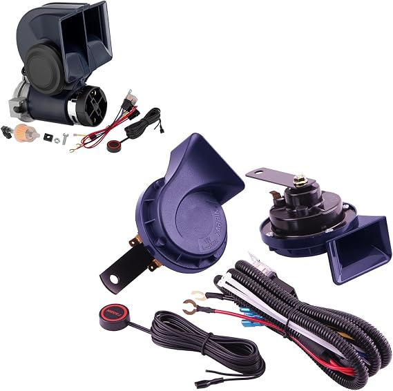Air Horn 12V 150DB Loud Train Horn kit for Car Truck Motorcycles,Boat Airhorn Loud Truck Horn (blue horn with wire and button, 12v)