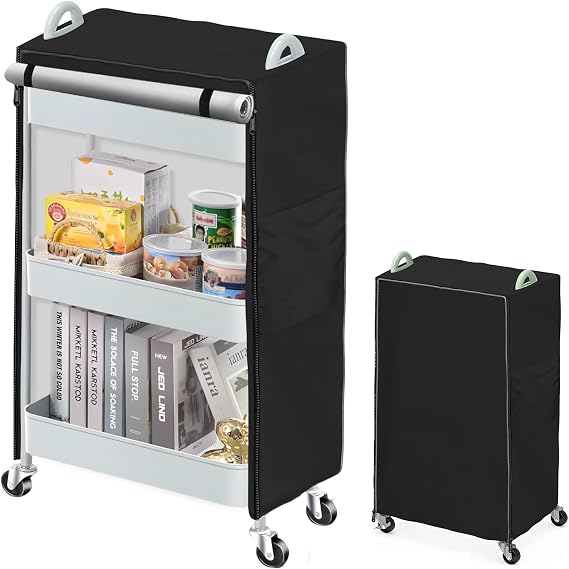 COSHNIBI Utility Cart Cover,Dustproof Cover for Rolling Cart with Storage Bag,Waterproof & Dustproof, Fits Size 17 "L x 13" W x 31" H,Black (Only Cover)