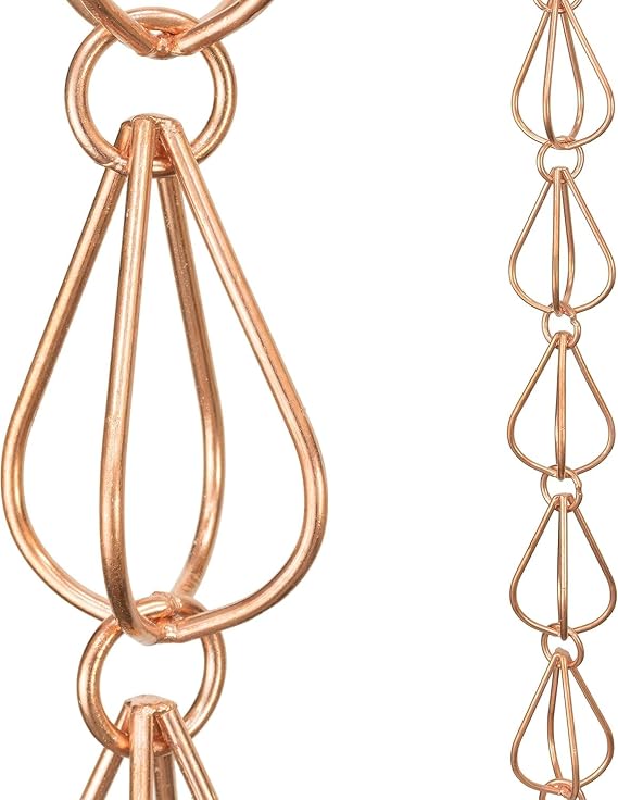 Monarch Rain Chains Pure Copper Teardrop Rain Chains for Gutters 8.5 ft Decorative Rainchain Outdoor Durable Heavy Duty Gutter Chain Downspout Replacement, Modern Rainchains for Outside