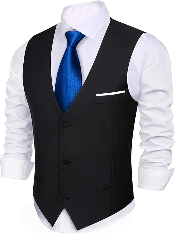 Barry.Wang Mens Suit Vest Slim Fit V-Neck 2-Pocket Solid Color Waistcoat Dress Formal Business Tuxedo Wedding Party