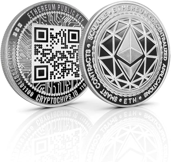 Cryptochips | Ethereum (ETH) QR Coin | Custom Laser Engraved Physical Crypto Coin for Crypto Enthusiasts (Silver)