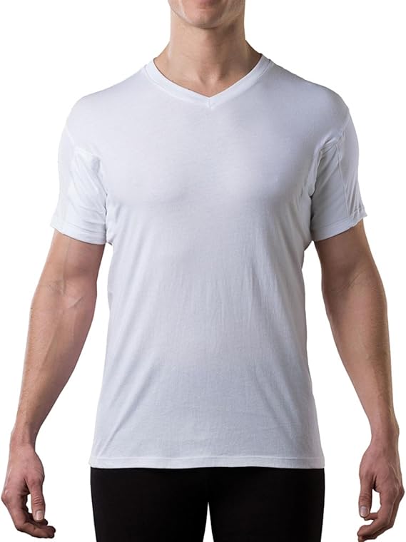 Men's Sweatproof Undershirt - Cotton V Neck - Original Fit - with Sweat Pads