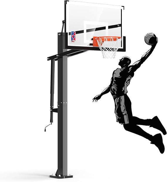 IGL In Ground Basketball Hoops Outdoor, 52-60 Inch Inground Basketball Hoop, 10ft Height Adjustable In Ground Basketball Goal with Shatterproof Backboard & 18 Inch Pro-Style Breakaway Rim