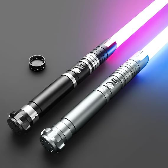 DAMIENSABER 2 Pack Lightsaber with 4 Sound Fonts, RGB Heavy Dueling 12 Color Changing Lightsabers for Adults Volume Control Metal Pattern Lightsaber with Black Connector
