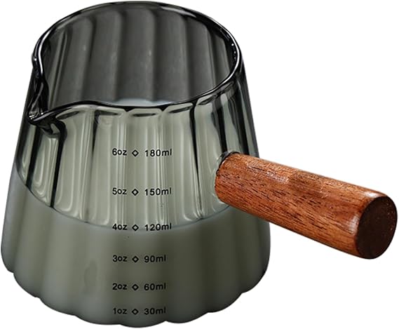 Coffee Shot Glasses Measuring Cup with Wood Handle, Borosilicate Glass with Scale, Milk Espresso Shot Glasses (180ML-A2)