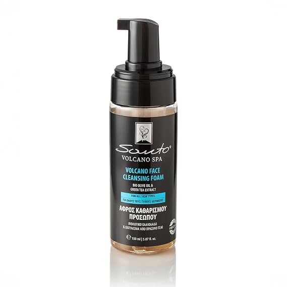 Santo Volcano Foaming Face Cleanser for Deep Cleansing 150ml, From Greece | Perfect for Daily Care, Softens Skin with Olive Oil & Botanical Extracts While Gently Removing Makeup, Dirt & Excess Oil