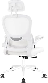 Misolant Ergonomic Office Chair, Desk Chair with Lumbar Support, Mesh Office Chair, Ergonomic Chair with Adjustable Headrest and Armrest, PU Comfortable Office Chair All White