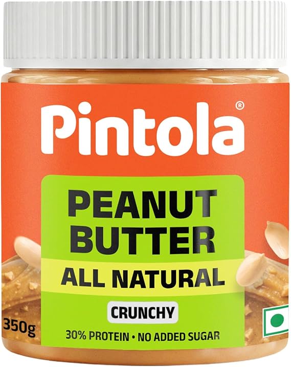 Pintola All Natural Peanut Butter Crunchy 350g | Unsweetened | 30g Protein | No Palm Oil, Natural, No Added Sugar, Vegan and Single Origin Peanuts | sugar free peanut butter | 100% Pure | Nut Butter