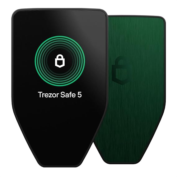 Trezor Safe 5 - Crypto Hardware Wallet with Secure Element and Passphrase Colour Touchscreen Haptic Feedback Bitcoin Security Supports Thousands of Coins (Green Beryl)