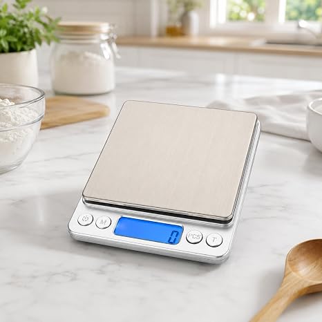 Dijital Mutfak Terazisi 3 KG, 0.1 Gr Hassas Tartım, Paslanmaz Çelik Yüzeyli, LCD Ekranlı, Dara Fonksiyonlu Hassas Gram Ölçer