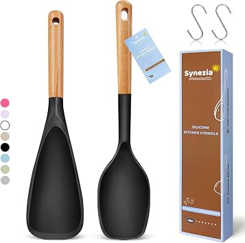 Large Silicone Cooking Spoons Set, 2 Pcs Heat Resistant Serving Spoon, Nonstick Multifunction Spatula Spoon, Kitchen Cucharras de Silicona Cocina for Mixing, Scooping, Scraping, Basting, Stiring