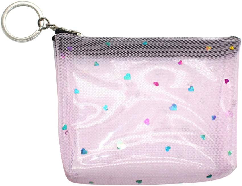 TENDYCOCO Coin Purse with Keychain Clear Coin Bag with Zipper Sequin Money Pouch Mini for Women Girls