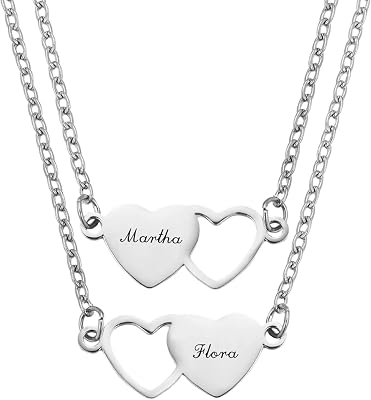 INBLUE Personalized Heart Matching Necklace Custom Name 234 Pieces Set of Stainless Steel Heart-Shaped Necklace for BFF Sisters Friendship Jewelry Gift for Women