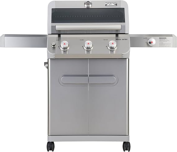 Monument Grills Mesa Series, 3+1 Outdoor Barbecue Stainless Steel Propane Gas Grill, 3 Burners & 1 Side Burner 48,000 BTU Patio Garden Grill with Knob Controls, Mesa305