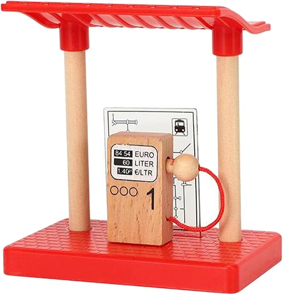 Kids Wooden Train Accessories Assembly Playset Toy Gas Station, 12.3x11x11cm