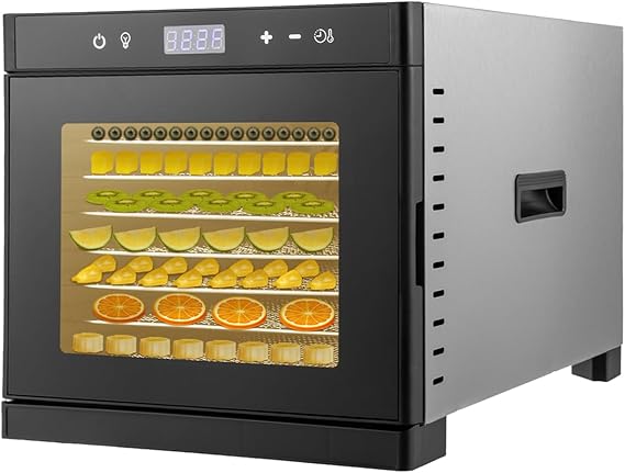 8-Tray Food Dehydrator Stainless Steel 700W Commercial Food Dryer Machine LED Display 24H Timer 95-167F Temp Control Dehydrator for Fruit Meat Vegetables Jerky Pet Treats (Black)