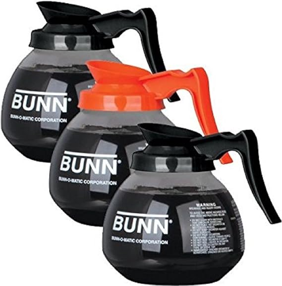 BUNN Coffee Pot Decanter/Carafe, 2 Black Regular and 1 Orange Decaf, 12 Cup Capacity, Set of 3