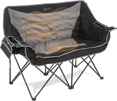 ARROWHEAD OUTDOOR Portable Folding Double Duo Camping Chair Loveseat w 2 Cup & Wine Glass Holder, Carrying Bag, Supports up to 500lbs