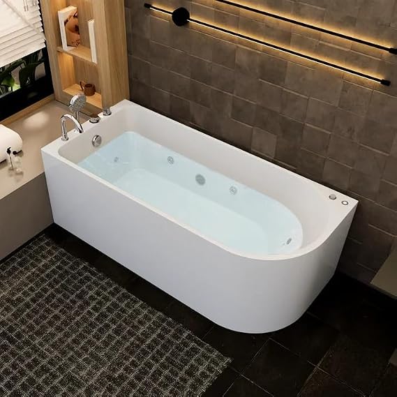 67" Freestanding Whirlpool Soaking Bathtub, Hydro Massage Tub with Bath Spa Jets, cPUC Certified Acrylic Stand Alone Tub, Left Drain & Chromatherapy, Free Standing Soaker Bathtub
