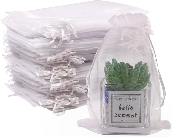 SumDirect 100Pcs 5x7 inch White Sheer Drawstring Organza Jewelry Pouches Wedding Party Christmas Favor Gift Bags