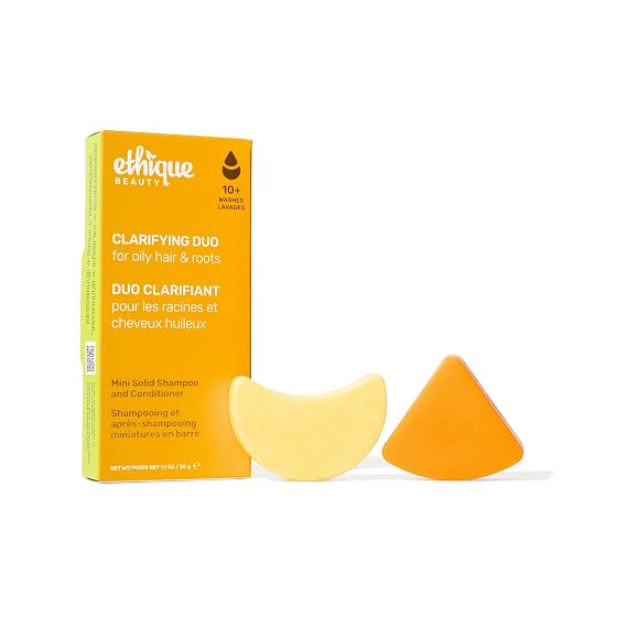 Ethique Beauty Mini Sampler Solid Shampoo & Conditioner Bar Set - Clarifying Shampoo for oily hair with Castor Oil - Plastic-Free, Cruelty-Free, Vegan - Travel Size - 2 Pack
