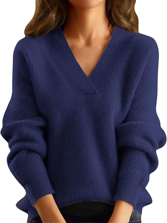 Cashmere Sweaters for Women Wool Sweater Long Sleeve V Neck Pullover Warm Fall Winter Solid Color Knit Tops