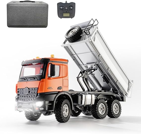1/14 Scale Alloy RC Dump Truck, 14CH Full-Proportional Construction Vehicle Model, Ideal for adults (RTR/Orange)
