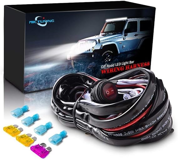 MICTUNING MIC-B1002 LED Light Bar Wiring Harness, Fuse 40A Relay On-off Waterproof Switch