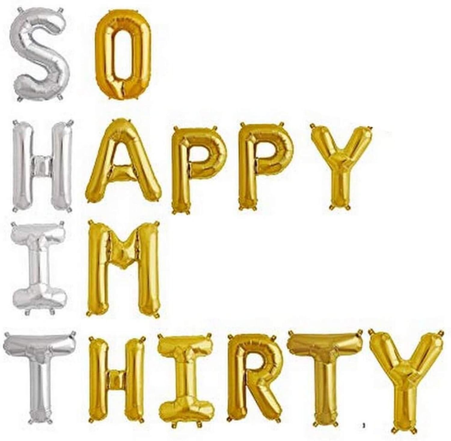 Pannu Design Dirty 30 Foil Balloon Letter Balloons Thirty Birthday Decor Thirties 30th Birthday Decoration Silver and Gold So Happy I M THIRTY