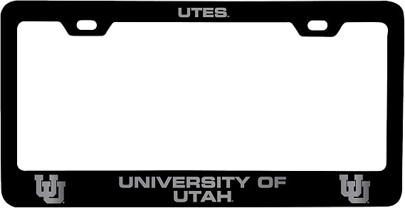 Utah Utes Laser Engraved Metal License Plate Frame Black Officially Licensed Collegiate Product