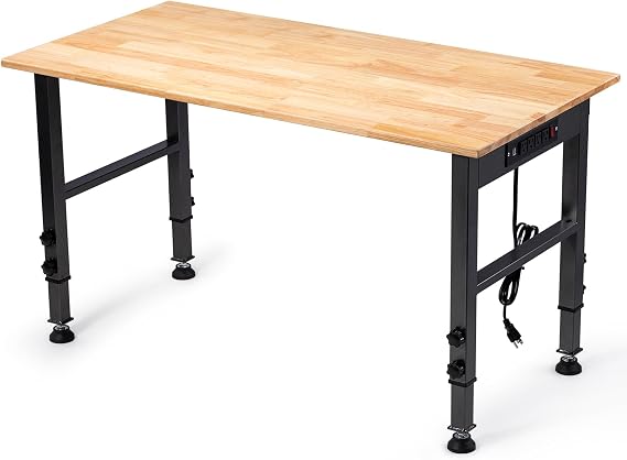 48" Adjustable Workbench, Work Table with Foot Pads & Power Outlet