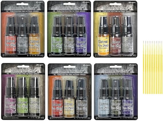Ranger Tim Holtz Distress Mica Spray Bundle - 18 one-Ounce Bottles (Complete Halloween Collection Including Sets 1, 2, 3, 4, 5 and 6) Detail Sticks