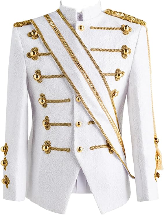 Mens Medieval Costumes Sequins Prince Charming Suit Jacket for Men Adult Officer King Cosplay Officer Uniform JK010
